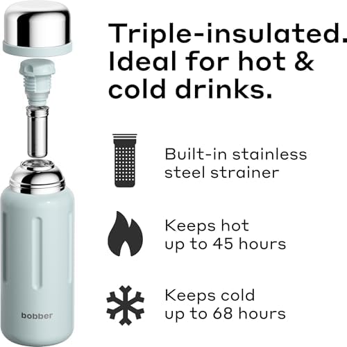 BOBBER 46 oz Stainless Steel Thermo Flask with Removable Tea Infuser & Cup – Keeps Hot 45 Hours, Cold 65 Hours – BPA-Free, Dishwasher Safe Water Bottle for Outdoor, Work, Home (Light Blue) - Image 2