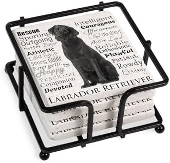 CafePress Black Lab Traits Tumbled Stone - Set of 4 Coasters Set of 4 w/holder by CafePress