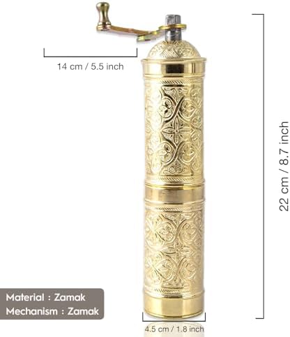 Handmade Turkish Pepper & Coffee Grinder, Refillable Turkish Spice Mill with Adjustable Coarseness, Manual Coffee Mill with Handle, Coffee Grinder Metal with Hand Crank 22 cm-8.66 inch (Yellow) - Image 2
