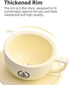 Ceramic Latte Art Cup with Saucer Set - 10oz Thickened Rim Cappuccino Cup for Perfect Crema, Anti-Slip Base & Matte Glaze, Espresso Coffee Mug for Home Barista & Kitchen, Creamy Yellow - Image 4