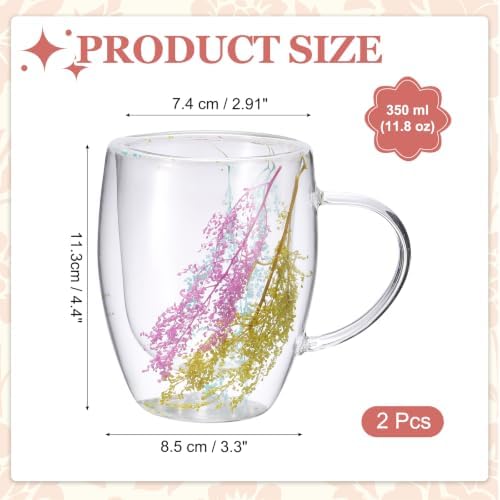 METALLIXITY Flowers Double Wall Glass Coffee Mugs 11.8oz Multicolor 2Pcs - Image 2
