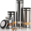 Le'raze Airtight Glass Canister Set of 4 with Stainless Steel Sleeve for Kitchen Counter - Food Storage Containers with Glass Window and Airtight Lids - Pantry Storage and Organization Set by LERAZE