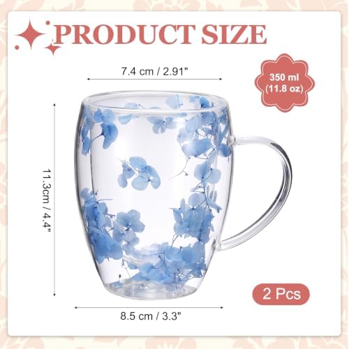 METALLIXITY Flowers Double Wall Glass Coffee Mugs 11.8oz Blue 2Pcs - Image 2