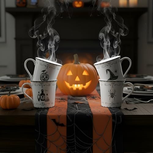222 Fifth Elegant Haunting 4-Piece White Porcelain Halloween Mug Set - Witch Hat, Jack-o’-Lantern, Potion Bottles & Spider - 20.29 oz, Large Capacity Coffee Cups, Dishwasher & Microwave Safe - Image 2