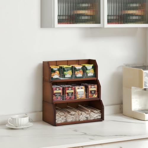 TIOPGHAD 3-Layer Stackable Bamboo Tea Bag Organizer Storage Holder, Brown - Image 4
