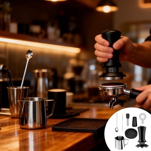 7 Pcs 51 mm Espresso Accessories Kit, Calibrated Spring Loaded Coffee Tamper, Multi Needle Stainless WDT Tool, Milk Frothing Pitcher, Latte Art Stencils, Barista Tool Set - Image 5