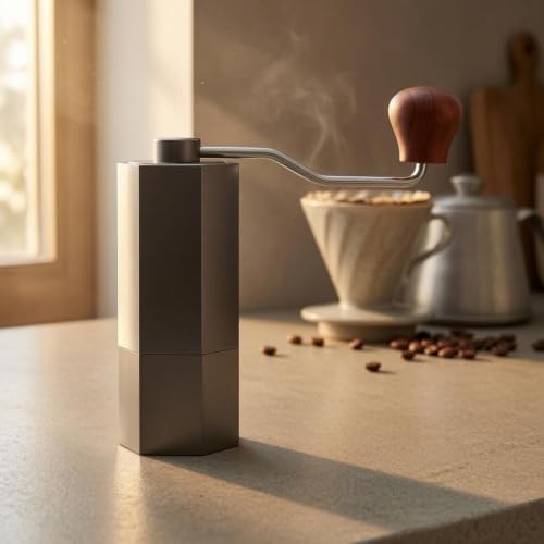 Manual Coffee Grinder Hand Crank Coffee Grinder With Steel Burr And Wooden Knob Compact Aluminum Body With Collection Chamber suitable for home small kitchens travel - Image 7