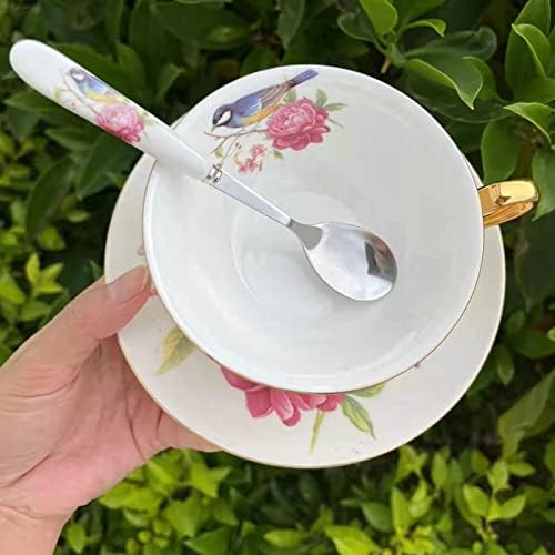 Honorable Coffee Cup Mug, Cappuccino, Tea Cup, with Saucer for Latte, Fine Bone Porcelain, Reactive Glaze, 6.8 Oz-1pcs (Vivid Bird) - Image 5