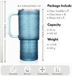 20 oz Blue Glass Tumbler with Lid and Straw, Glass Iced Coffee Cups, Spill-proof Glasses Tumbler with Handle, Glasses Drinking Set of 4, Vintage Glassware for Cocktail, Smoothies - Image 7