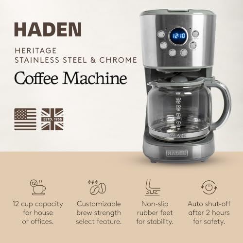 HADEN 12 Cup Programmable Drip Coffee Maker Machine, Stainless Steel/Chrome - Image 2