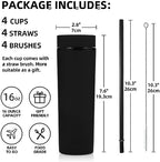 Volhoply 16oz Plastic Skinny Tumbler with Lid and Straw Bulk 10 Pack,Insulated Double Wall BPA Free Matte Acrylic Tumblers,Iced Coffee Travel Reusable Party Cup,Customizable Diy Gifts(Black,10 Set) - Image 2