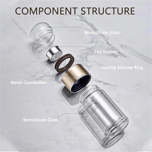 Glass Infuser Tea Cup, 3-in-1 Design with Built-in Filter, Double Layer Insulated Tea Bottle with Lid, Portable Loose Leaf Tea Steeper for Home Travel Office Use - Image 5