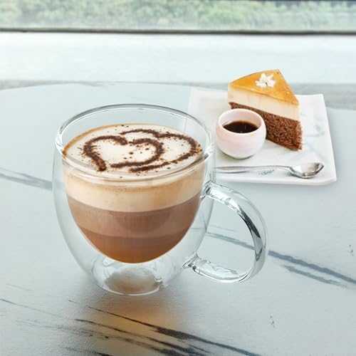 Double Wall Glass Coffee Mug with Handle, Insulated and Scald Resistant Glass for Cappuccino, Latte, Milk, Juice and Tea Bags, 1 Pack of 4 (4) - Image 5