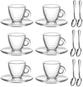 Espresso Cups with Saucers and Spoons Set of 6, Glass Demitasse Cups for Cappuccino Latte Café Mocha Tea and More Beverage, 3.2OZ/95ML, Clear by GURUDAR