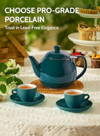 Sweese Teapots for Tea, 27 oz Porcelain Tea pot with Removable Stainless Steel Infuser, Tea Pots for Loose Tea - Dark Green - Image 2