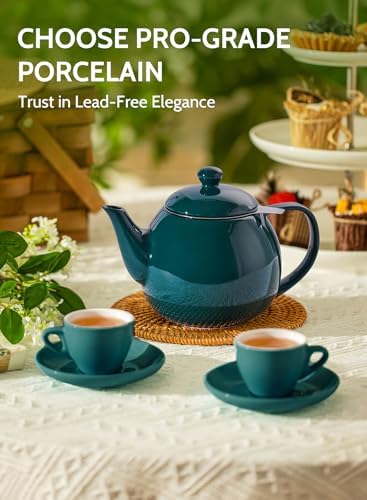 Sweese Teapots for Tea, 27 oz Porcelain Tea pot with Removable Stainless Steel Infuser, Tea Pots for Loose Tea - Dark Green - Image 2