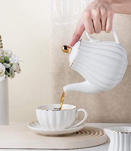 CLAY TONIC- 8 OZ Porcelain White Coffee/Teacup and Saucer Set with Holder - Image 4