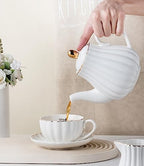 CLAY TONIC- 8 OZ Porcelain White Coffee/Teacup and Saucer Set with Holder - Image 4