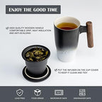 suyika Tomotime Ceramic Tea Cup with Infuser and Lid Tea Mugs Wooden Handle 400ml/13.5oz Black - Image 3