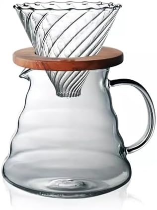 Glass Graduated Pour Over Coffee Maker Set with Wooden Stand - 580cc Capacity, V60 Dripper, and 8cm Diameter (Style I) by Unknown