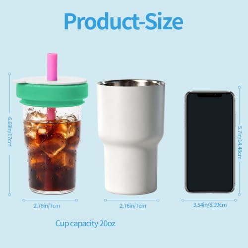 2-in-1 Insulated Tumbler for Coffee & Drinks 20oz Detachable Glass & Stainless Steel Double Wall with Straw & Lid Cap Leak-Proof Travel Mug Fits Car Cup Holder BPA-Free Thermos Sharing - Image 4