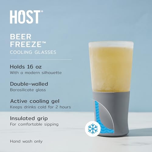 Host Glass FREEZE Double Wall Insulated Beer Glasses, 16oz Set of 2 in Gray - Image 2