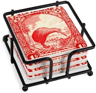 CafePress Antique 1935 New Zealand Kiwi Bird Postage Stamp T Tumbled Stone - Set of 4 Coasters Set of 4 w/holder by CafePress