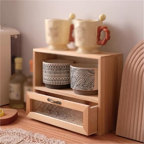 Water Cup Display Stand Coffee Cup Desktop Solid Wood Drawer Tea Storage Simple Holder(Wood Color) - Image 3