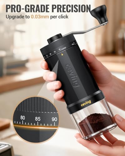 CEVING Manual Coffee Grinder with 90 External Settings, 60g Capacity, Black - Image 3