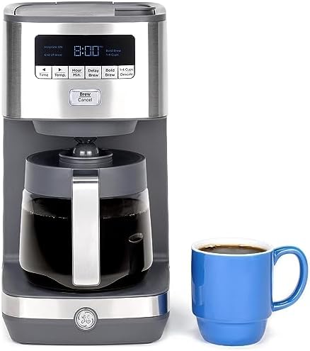 GE Drip Coffee Maker With Timer | 12-Cup Glass Carafe Coffee Pot With Adjustable Keep Warm Plate | Wide Shower Head for Maximum Flavor | Kitchen Essentials | Stainless Steel by Unknown