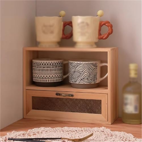 Water Cup Display Stand Coffee Cup Desktop Solid Wood Drawer Tea Storage Simple Holder(Wood Color) - Image 4