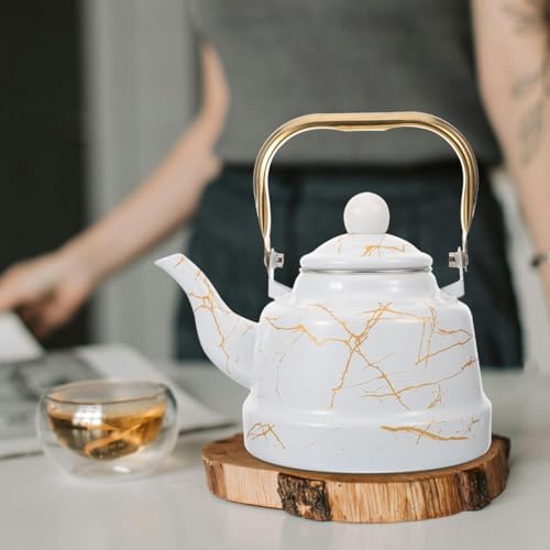 Marble Pattern Enamel Tea Kettle, 1.7L Stovetop Water Kettle for Home Use, Suitable for Gas Furnace and Induction Cooker, Ideal for Brewing Tea, Coffee, and More - Image 3