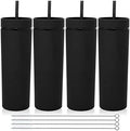 Volhoply 20oz Plastic Skinny Tumblers Bulk 4 Pack,Double Wall Tumbler with Lid and Straw,Reusable Travel Iced Coffee Mug,BPA Free Matte Acrylic Water Cups with Straw for Party,DIY Gifts(Black,4 Set) by LiveFully%EF%BC%8CDrinkFreely%E2%80%94KeepGoingwithVolhoply%EF%BC%81