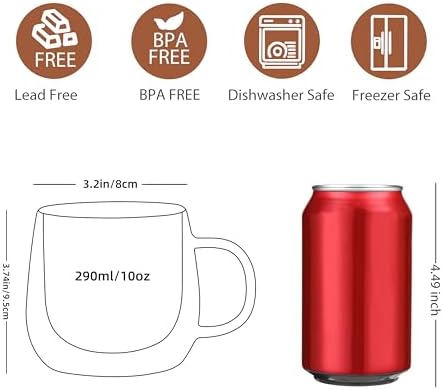 CNGLASS 10oz Double Walled Glass Coffee Mugs(4-pack),Clear Coffee Cups with Handle,Glass Espresso Mugs for Latte,Cappuccino,Tea - Image 2