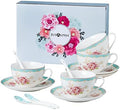 Jusalpha Serve of 4 Vintage Rose China Tea Cup/Coffee Cup Spoon and Saucer Set- 7 Oz, Afternoon Tea Set, Gift for Women TCS29(4) by Jusalpha