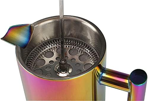 French Press Coffee Maker – 1 or 2 Cups Small Stainless Steel Coffee Maker Double Walled French Press Rainbow 12oz/350ml - Image 3