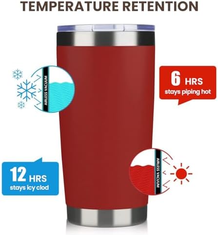 MEWAY 20oz Tumbler 8 Pack Double Wall Vacuum Insulated Travel Mug Bulk, Stainless Steel Tumblers with Lid and Straw, Powder Coated Coffee Cups for Cold & Hot Drinks (Red, Set of 8) - Image 6