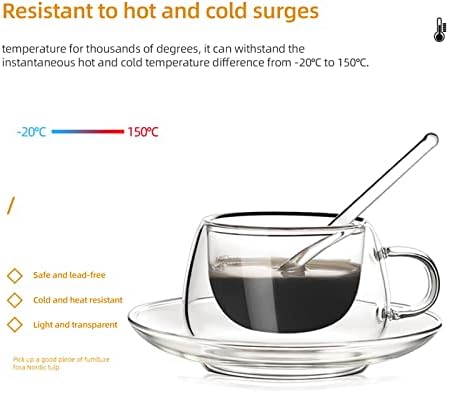 Glass Espresso Cups with Saucers and Spoons Set of 2, 8.45 Oz Double Wall Insulated Glass Coffee/Tea Cups Drinking Demitasse Mugs for Cappuccino Latte Tea and More Beverage (8.45 Oz) - Image 4