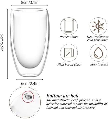 Glass Coffee Cups Set of 4, 15 oz Insulated Double Wall Glass Espresso Cups, Coffee Mug for Espresso, Cappuccino, Latte, Tea - Image 3