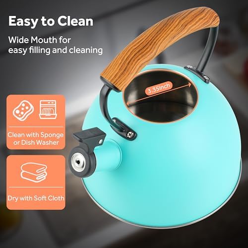 Whistling Stovetop Tea Kettle, 3.2 Quart Stainless Steel Teapot with Cool Touch Ergonomic Handle, Hot Water Fast to Boil, Blue - Image 4