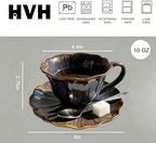 HVH Cappuccino Cups with Saucers Set of 4, 10 oz Reactive Glaze Ceramic Coffee Cup For Espresso, Latte, Cafe Mocha, Tea Cups and Saucer Set for Kitchen or Cafe, Corn Poppy Series (Reactive Darkblue) - Image 3