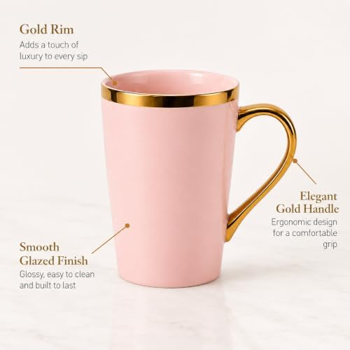 Pink and Gold Coffee Mugs Set of 6, 12 oz Porcelain - Image 3
