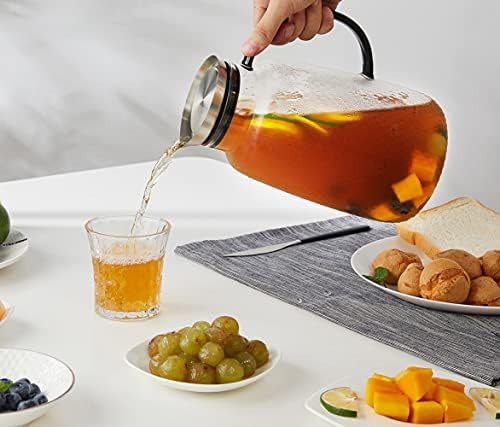 Purefold Pitcher with Lid, Glass Jug with Stainless Steel Lid for Hot and Cold Water, Fruit Tea, Coffee Maker, Ice Tea, Juice, Pineapple Series (Clear, 80 oz) - Image 6