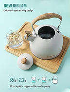 Tea Kettle, BELANKO 85 OZ / 2.5 Liter Whistling Tea Kettle Pots for Stove Top Food Grade Stainless Steel with Wood Pattern Folding Handle, Loud Whistle for Tea, Coffee, Milk - Milk White - Image 3