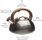 Primula Avalon Whistling Stovetop Tea Kettle, Food Grade Stainless Steel Wide Mouth, Fast to Boil, Cool Touch Handle, 2.5-Quart, Gunmetal Grey and Wood-Look - Image 2