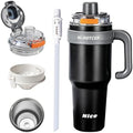 HI-Hotcup-42.58oz Insulated Stainless Steel Travel Mug with Handle, 316/Ceramic Liner Vacuum Tumbler, Leak-Proof Hot Cold Coffee Cup with Straw & Tea Infuser for Car, Outdoor-04 by Unknown
