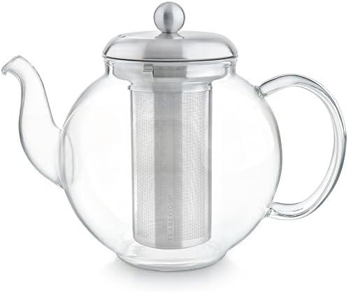 Teabloom Heritage Borosilicate Glass Teapot – 40 oz Classic Round Design with Stainless Steel Infuser – Stovetop Safe, Drip-Free Spout, Durable Heat-Resistant Tea Kettle for Loose Leaf or Teabags - Image 4
