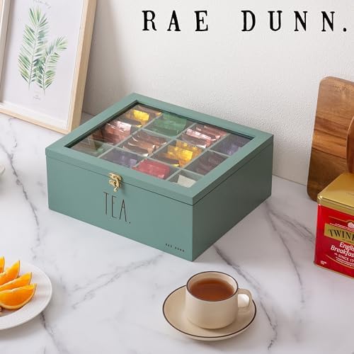 Rae Dunn Tea Bag Organizer - Tea Box Divided Storage Container Box with Hinge Lid for Kitchen Cabinet, Countertop, Pantry, Hold Coffee Pods, Seasoning Packets, Condiments, Sage - Image 3