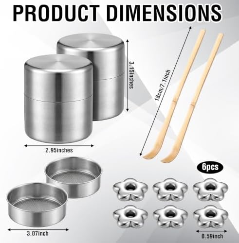 2 Set Stainless Steel Matcha Tin with Sifter Agitator Rings Scoop - Image 2
