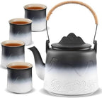 ZENS Japanese Tea Set with 4 Cups, 33.8oz Ceramic Infuser Pot for Loose Tea by ZENSLIFESTYLE